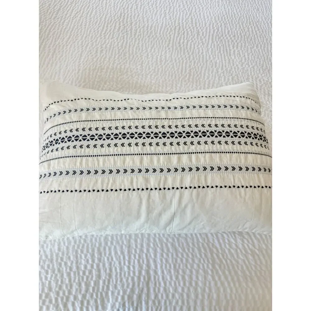 Cupcakes & Cashmere Moroccan Geometric Cotton Pillow Shams Pair Blue Ivory 27x20